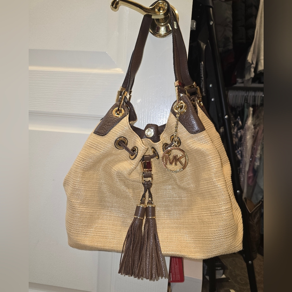 Michael Kors Camden Drawstring Straw/ Mocha Women's Bag